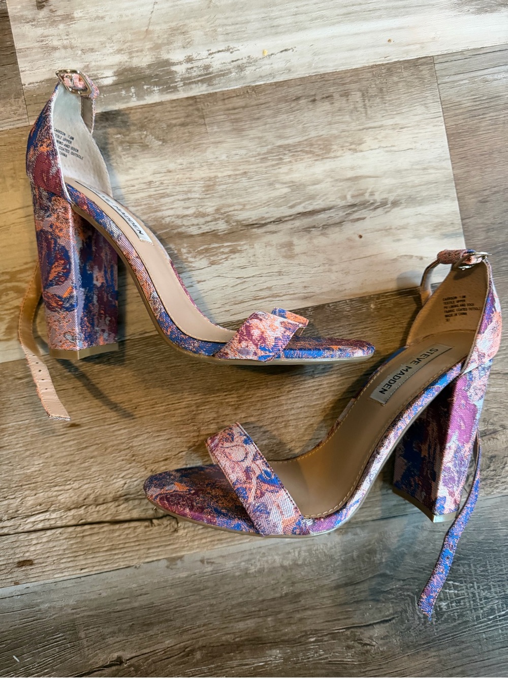 Steve Madden Pink and Blue Floral Block Heel Sandals